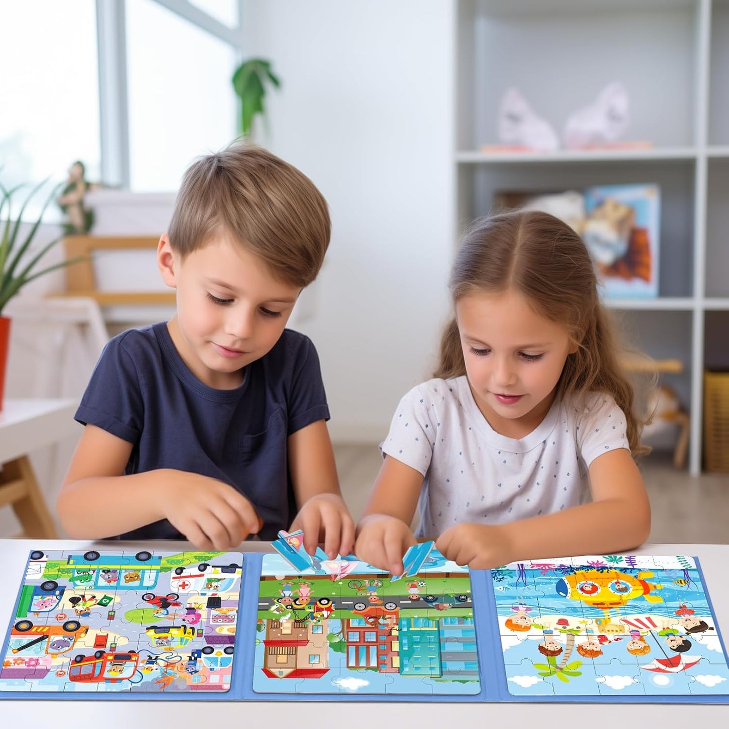 Magnetic Puzzles for Toddlers 3-5, 75-Pieces Travel Toys, Animal Jungle Puzzles Ages 4-6, Educational Learning Magnets, Road Car Trip & Airplane Activities Toys for 3 4 5 6 7 Girls Boys Gift