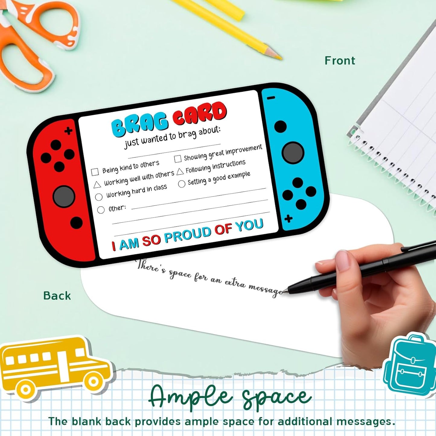 LOVEDMORE Video Game Theme Positive Brag Card, Teacher Mail for Elementary Classroom Must Have Rewards to Students, Elementary Teacher Supplies