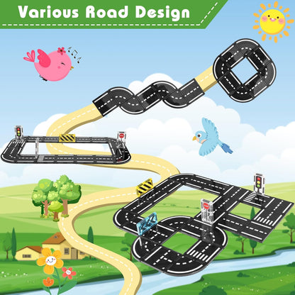 Magnetic Tiles Road Expansion Pack 48 PCS, Magnet Road Tiles for Kids Ages 3-5 4-8 5-7, Expansion Magnetic Building Blocks Educational STEM Creativity Toys 3+ Year Old Boys & Girls Toddlers Kids Gifts