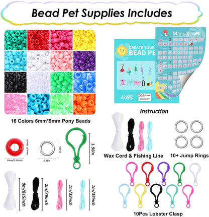 Happy makers Beads for Crafts, 12 Designs Pony Beads Keychain Making Kit with Letter Beads, Bead Pets Art Crafts,Includes Instructions, Cording, Keychains & Bags,Stickers DIY Craft Kits for Beginners
