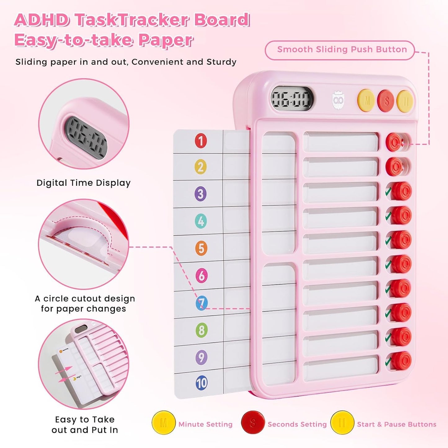 Magnetic Chore Chart for Kids, ADHD Tools for Kids to Do List Checklist Task Board Routine Chart Visual Schedule for Fridge with 10 Sliders and Magnetic Marker - White