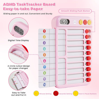 Magnetic Chore Chart for Kids, ADHD Tools for Kids to Do List Checklist Task Board Routine Chart Visual Schedule for Fridge with 10 Sliders and Magnetic Marker - White