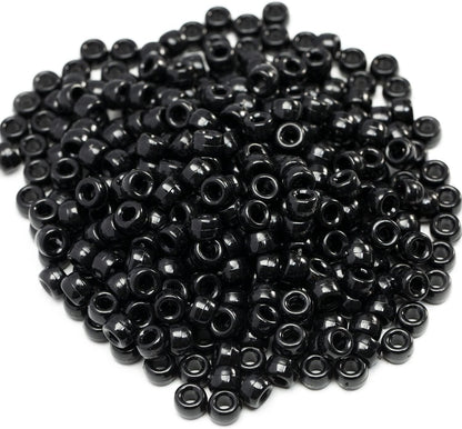 Gxueshan 1000 Pcs Acrylic Black Pony Beads 6x9mm Large Hole Pen Hair Kandi Beads Bulk for Friendship Bracelet Necklace Jewelry Making Earring Braiding Kit