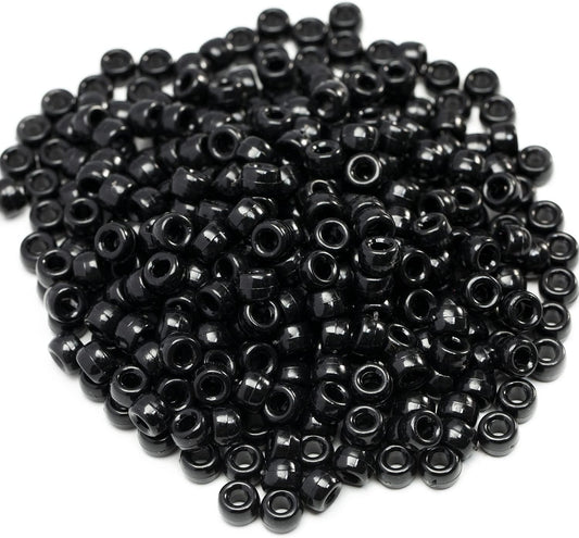 Gxueshan 1000 Pcs Acrylic Black Pony Beads 6x9mm Large Hole Pen Hair Kandi Beads Bulk for Friendship Bracelet Necklace Jewelry Making Earring Braiding Kit