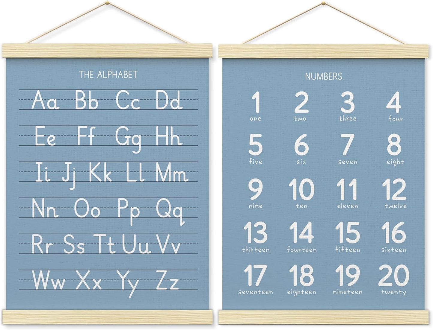 BONETAT Numbers alphabet poster for Nursery Toddlers, Play Room Wall Decor, ABC Wall Chart, Wall Hanging Decor for Toddler Playroom Decor Kids Wall Decor, Wooden Alphabet Banner-A02