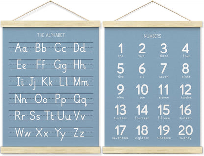 BONETAT Numbers alphabet poster for Nursery Toddlers, Play Room Wall Decor, ABC Wall Chart, Wall Hanging Decor for Toddler Playroom Decor Kids Wall Decor, Wooden Alphabet Banner-A02