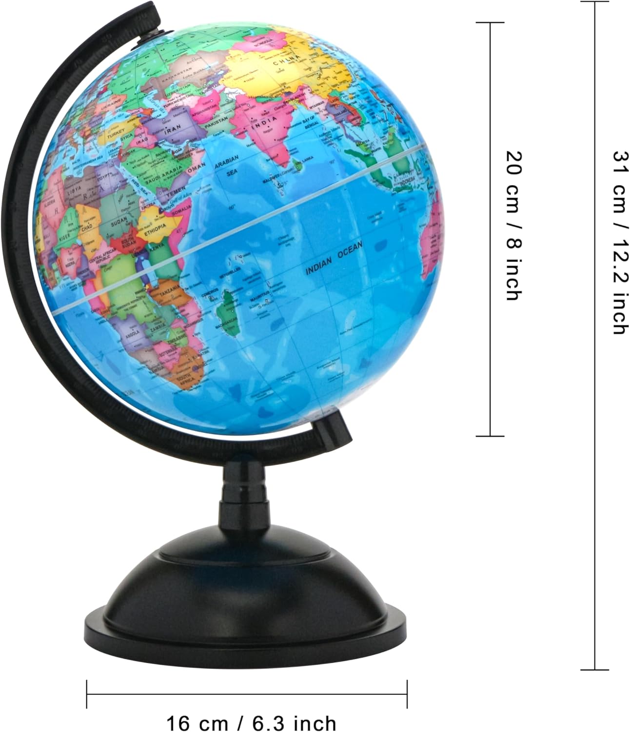 Political Globe Dia 5.5-inch / 14cm- Educational/Geographic - Stainless Steel Arc and Base - School, Home, and Office
