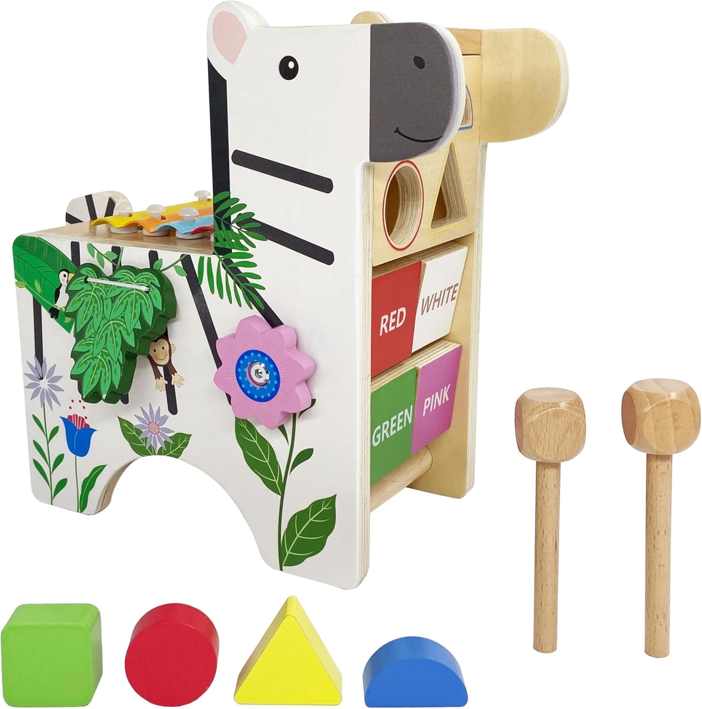 Teamson Kids Preschool Play Lab 7-in-1 Large Wooden Activity Cube Station Center Bead Maze and Counting for Kids Baby Toys, Natural