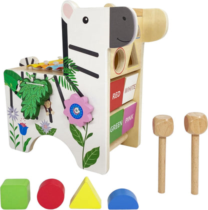 Teamson Kids Preschool Play Lab 7-in-1 Large Wooden Activity Cube Station Center Bead Maze and Counting for Kids Baby Toys, Natural