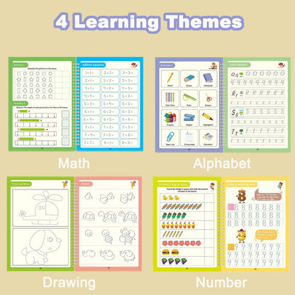 4 Pcs Reusable Grooved Handwriting Practice Books, Magic Practice Copybook with Disappearing Ink Pens Pencil Grips, Handwriting Workbook Letter Tracing Books for Kindergarten Preschool Kids Age 3-8