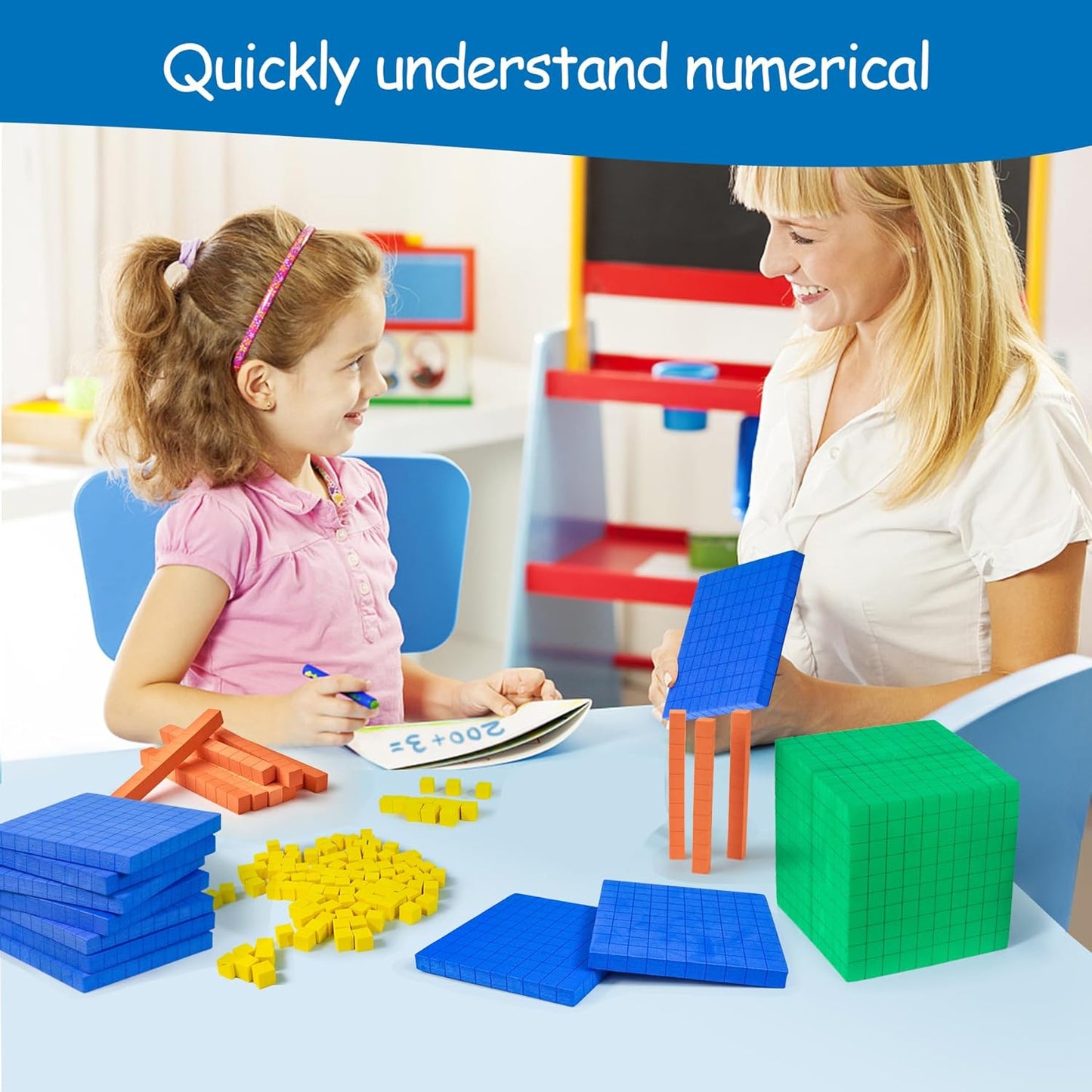 Foam Base Ten Set for Math 131 PCS Place Value Blocks,Counting Cubes for Kids Math,Base 10 Math Manipulatives for Early Counting Math Toy in School Home