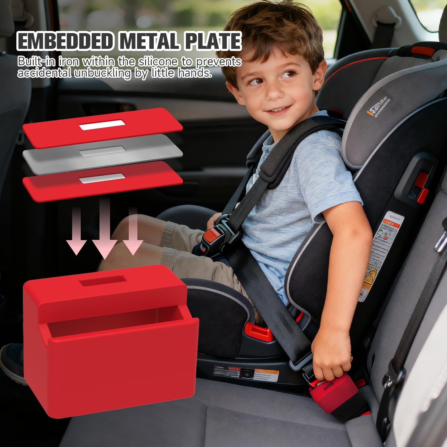 Morlike Silicone Seatbelt Secure Buckle Safety Cover Lock | Keep Children Safe in Car Seat and Prevent Kids from Accidentally Unbuckling | Buckle Guard Fits Almost Vehicles (red,2PACK)