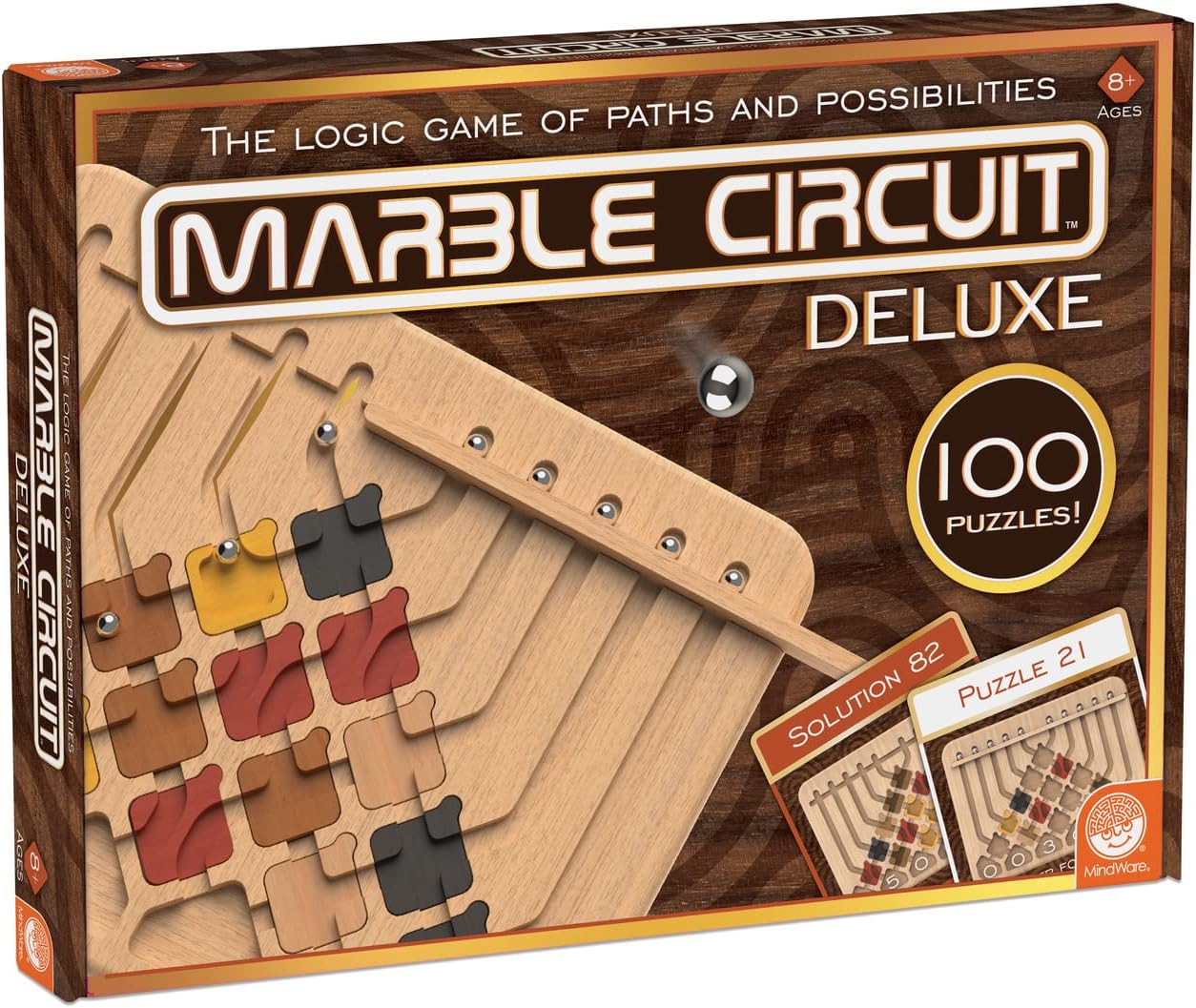 MindWare Marble Circuit Deluxe Brain Teaser Puzzles – Logic Game for 1 Player – Great Gift for Kids & Adults – Premium Marble Maze Game with 100 Brain Puzzles – Ages 8+