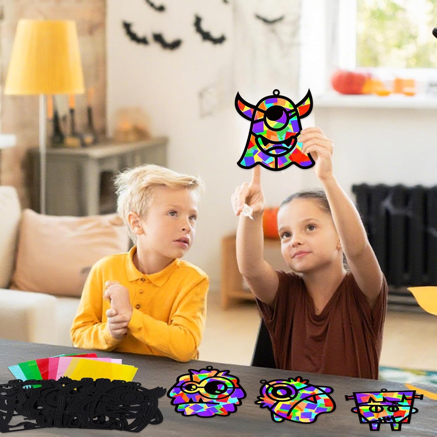 32 Sets Outer Space Suncatchers Craft Kit DIY Window Stained Glass Effect Planet Astronaut Alien Paper Crafts Home School Classroom Decoration Kid Birthday Gift Creative Art Project Activity Game - Colors B