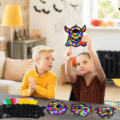 32 Sets Outer Space Suncatchers Craft Kit DIY Window Stained Glass Effect Planet Astronaut Alien Paper Crafts Home School Classroom Decoration Kid Birthday Gift Creative Art Project Activity Game - Colors B
