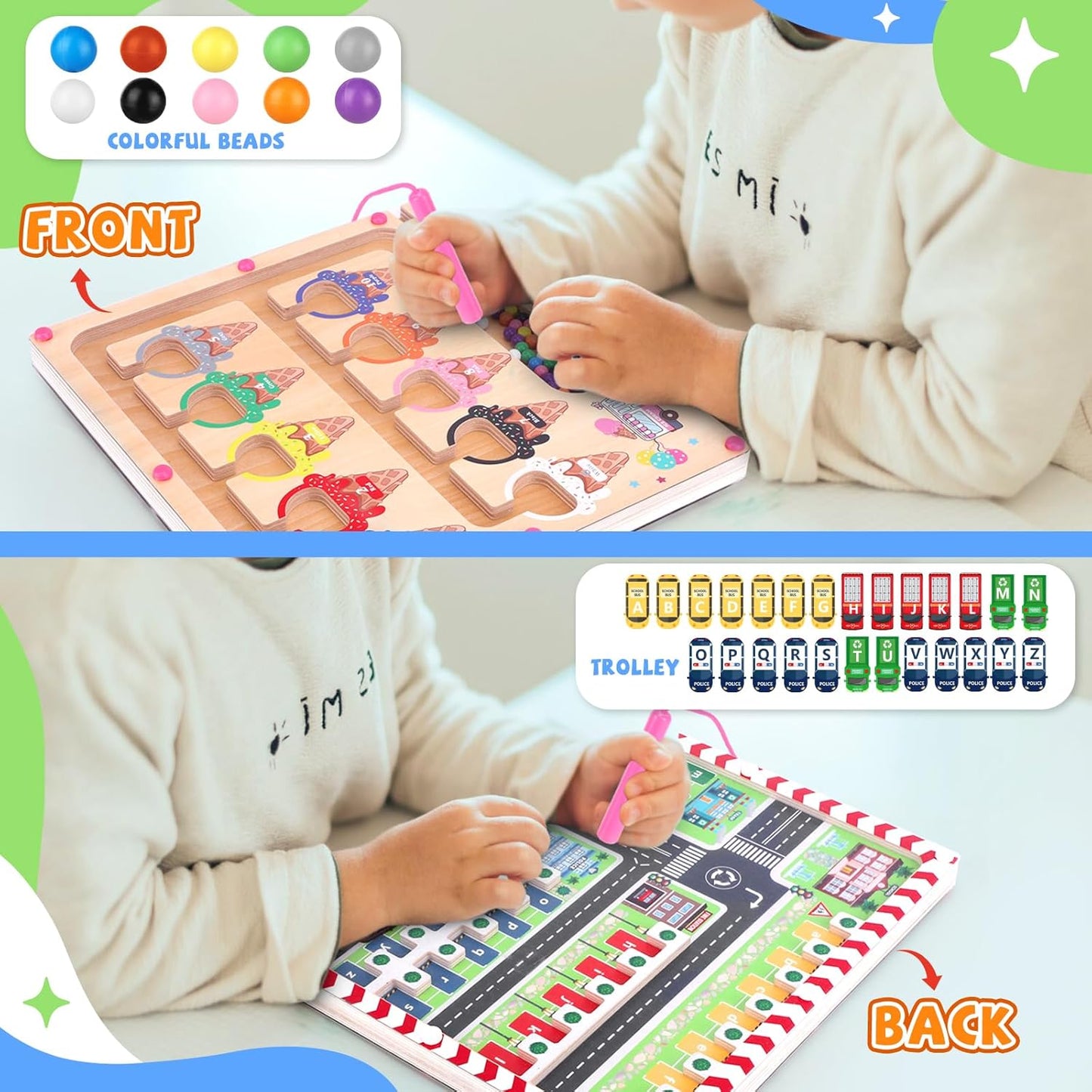 wakeInsa Magnetic Color and Number Maze,Montessori Toy for 2-5 Years Old Girls,Wooden Magnet Balls Puzzles,Toddler Busy Board Game,Preschool Learning Activities,Christmas & Birthday Gift for Kids