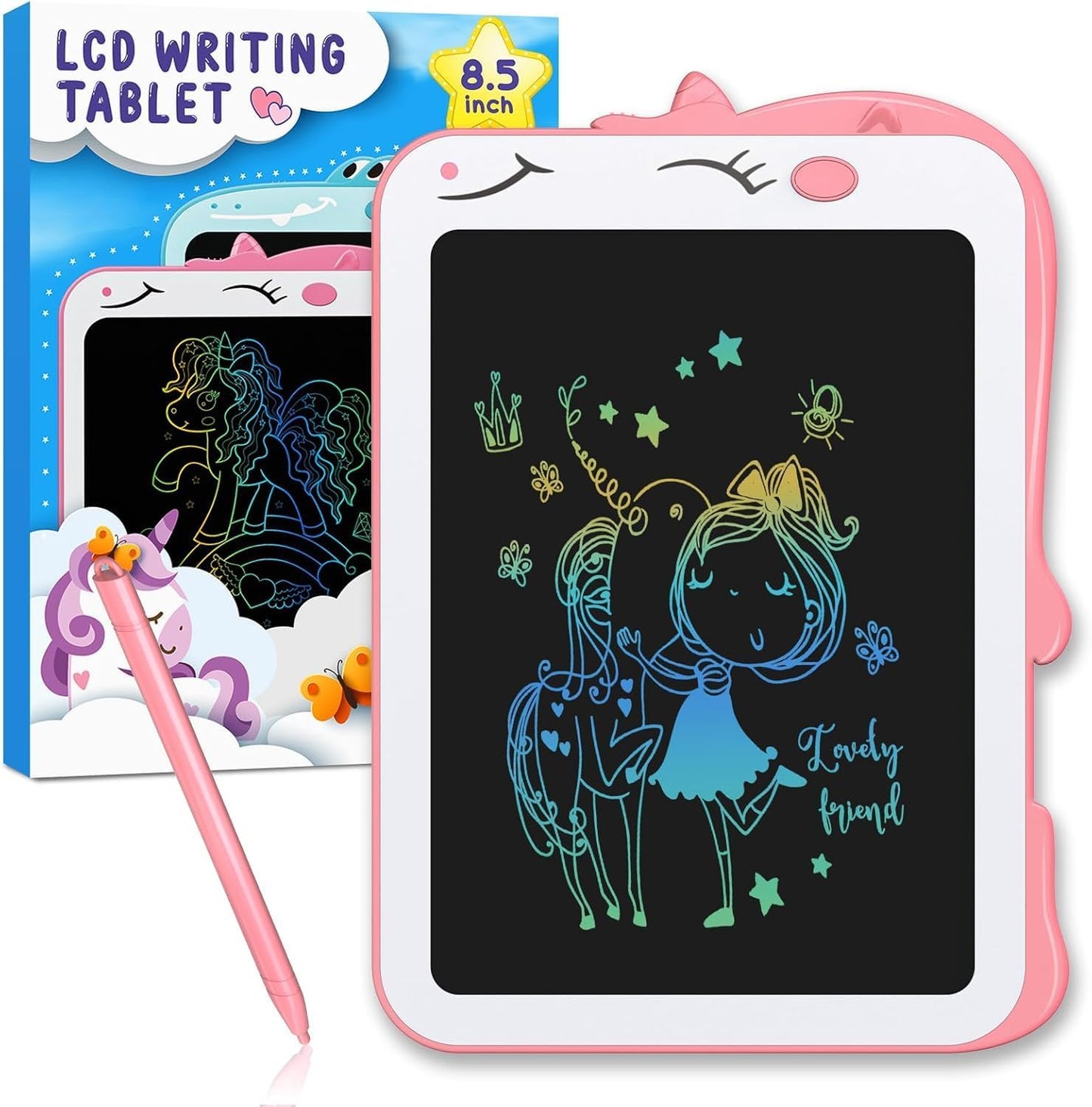 Kids LCD Writing Tablet, 10.5 Inch Colorful Electronic Board Drawing Pad, Electronic Erasable Doodle Tablet for Boys Girls Gifts for Toddler Educational Travel Birthday(Pink)