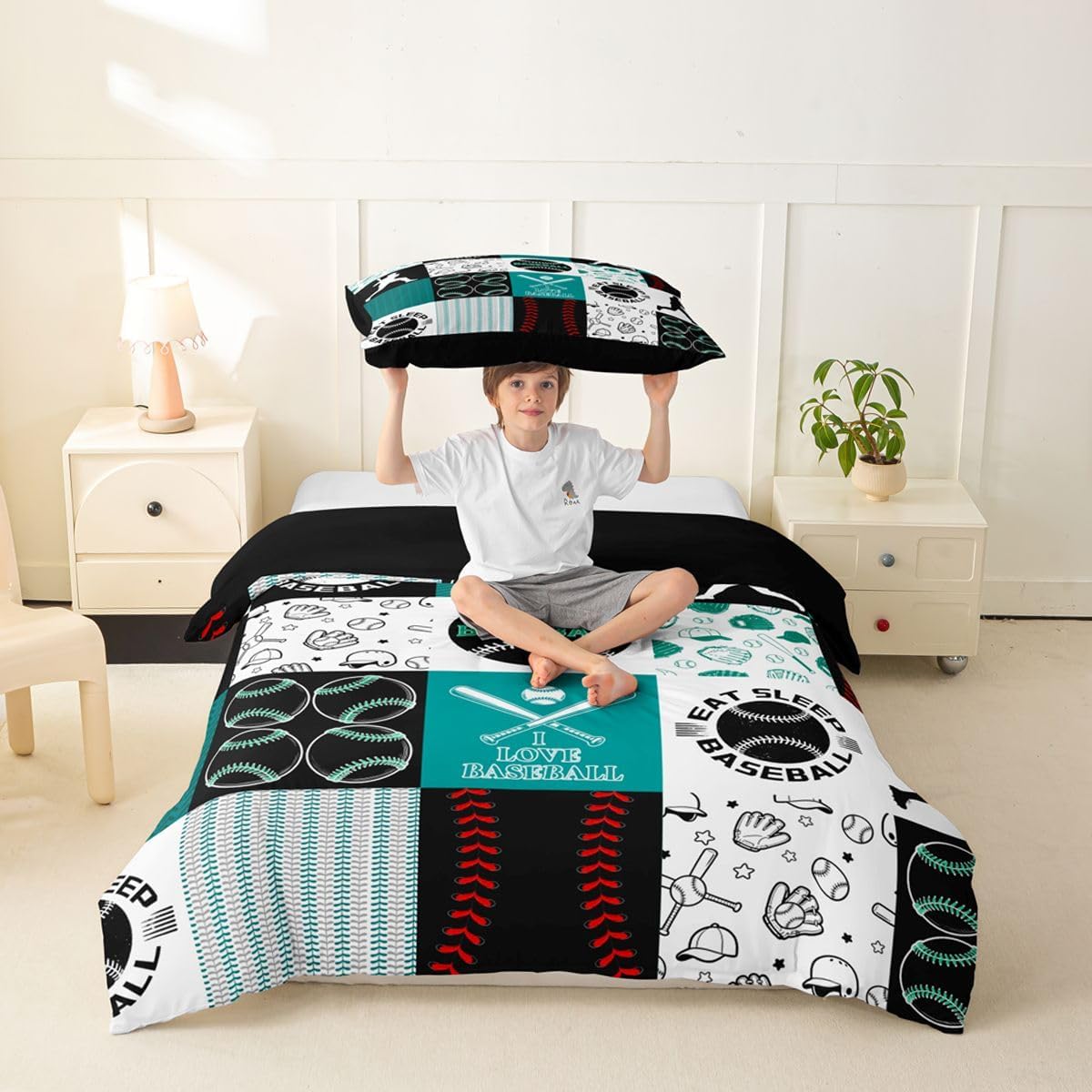 Drum Kit Duvet Cover,Kids Musical Instruments Bedding Set,Rock Music Comforter Cover for Boys Girls Room Decor,Neon Lighting Lightweight Bedspread Cover Twin Size with 1 Pillow Case(No Comforter)