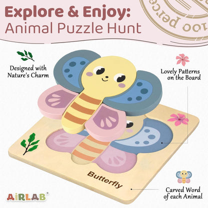 Wooden Puzzles for Toddlers 1 2 3 Year Old Animals Shape Puzzle Toys for Travel Airplane Gift for Kids Montessori Early Development Gifts for Baby Boys Girls with Drawstring Bag Pack of 4