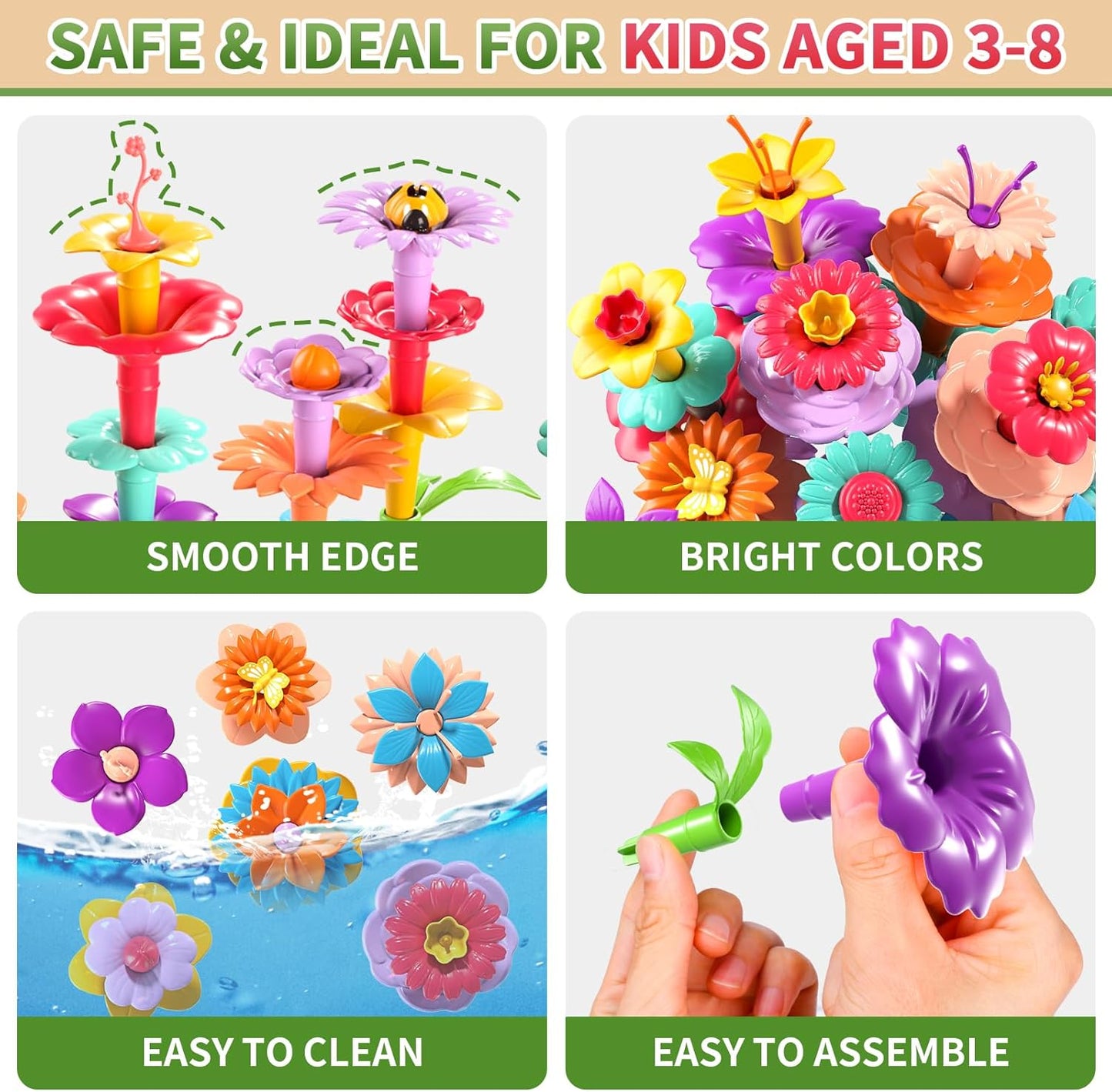 145 Pcs Toys for 3 Year Old Girl, Toddler Gardening Set Flower Garden Toy Girls Building Sets Best Educational Learning Fine DIY Crafts Stem Construction Stacking Kit for 3 4 5 6 7 Years Kids