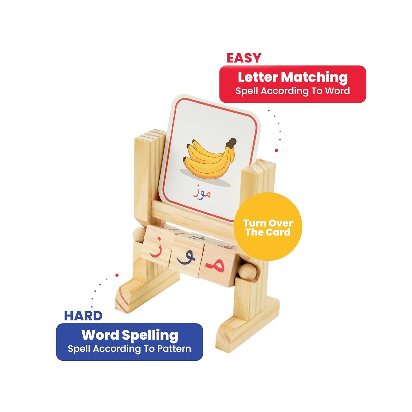 Rotating Letter Cubes Word Builder with 50x Illustrated Cards - Learn to Read Arabic, Form Words, Build Arabic Vocabulary