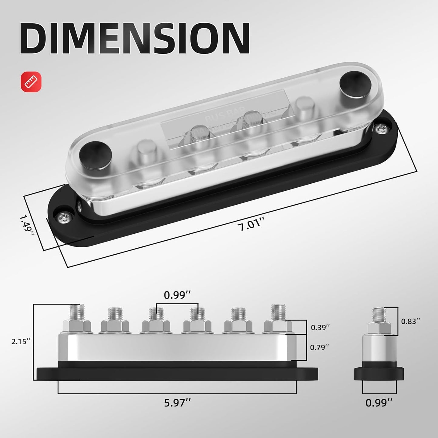 DaierTek 300A Copper Bus Bar 12V, Power Distribution Block with Cover 3 x 3/8” M10 Studs & 10 x M5 Terminal Screws for Car Marine Solar Battery Negative & Positive