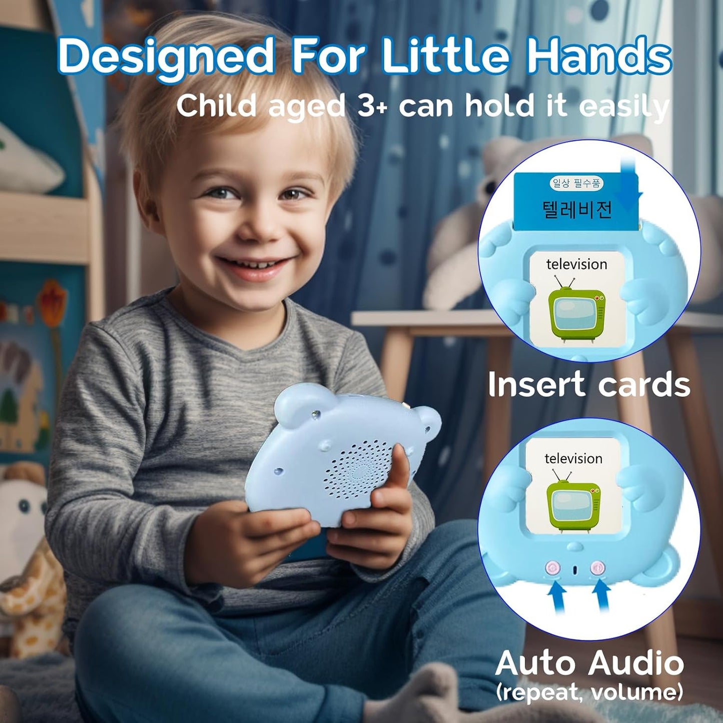 English Flash Cards Bilingual - Japanese Talking Flash Cards for Kids, Pocket Speech for Toddlers 3-12, 510 Sight Words of 31 Varieties, Sensory Toys Children with Autism (Japanese, Blue)
