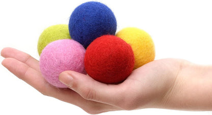 Glaciart One Felt Balls, Felt Pom Poms (5 Pieces) 4 Centimeters - 1.6 Inch, Handmade Felted 5 Vibrant Colors Wool Balls for Cats, Felting and Garland