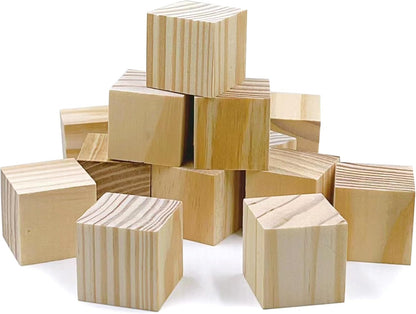 Wood Blocks for Crafts, Unfinished Wood Cubes, 2 Inch Natural Wooden Blocks, Pack of 8 Wood Square Blocks, Wooden Cubes for Arts and Crafts and DIY Projects