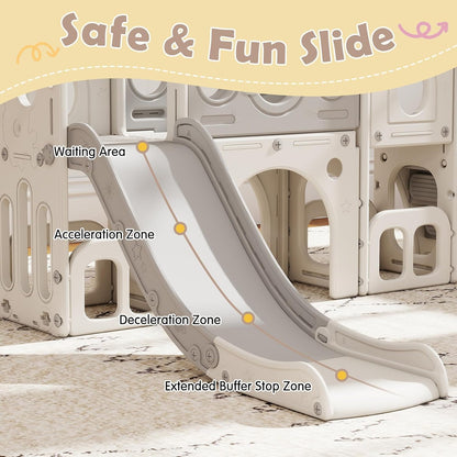 kinbor 6 in 1 Toddler Slide PlaySet - Indoor Outdoor Fun for Kids Ages 1-3, Includes Basketball Hoop, Telescope, Storage & Climber, Safe, Sturdy Baby Slide for Backyard Playground, Blue