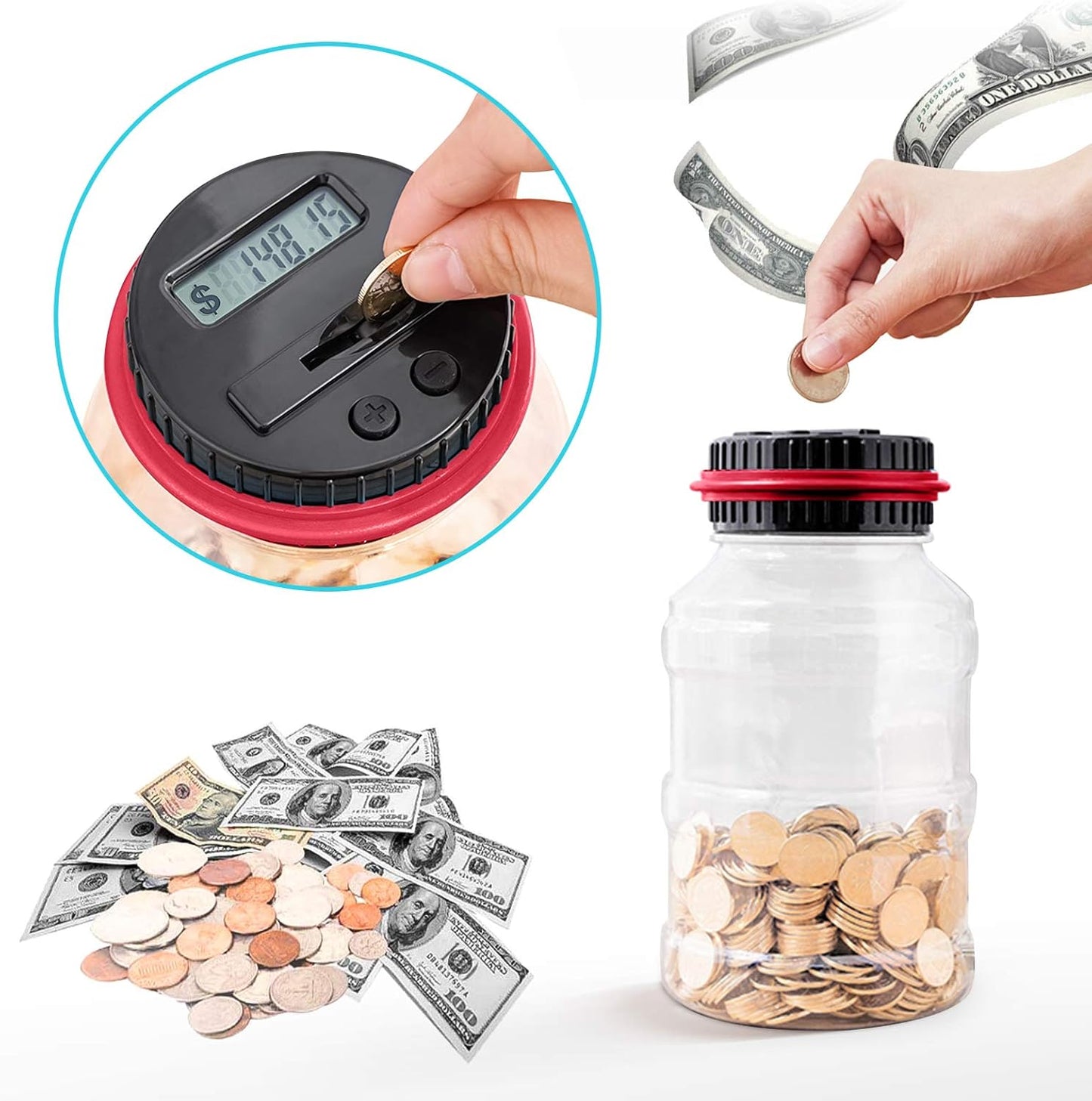 Large Piggy Bank for Adults Kids, Vcertcpl Digital Coin Counting Bank with 1.8L Capacity, Great Coin Bank Money Jar for Adults Kids with Saving Goals, Bank for All US Coins (Green B)