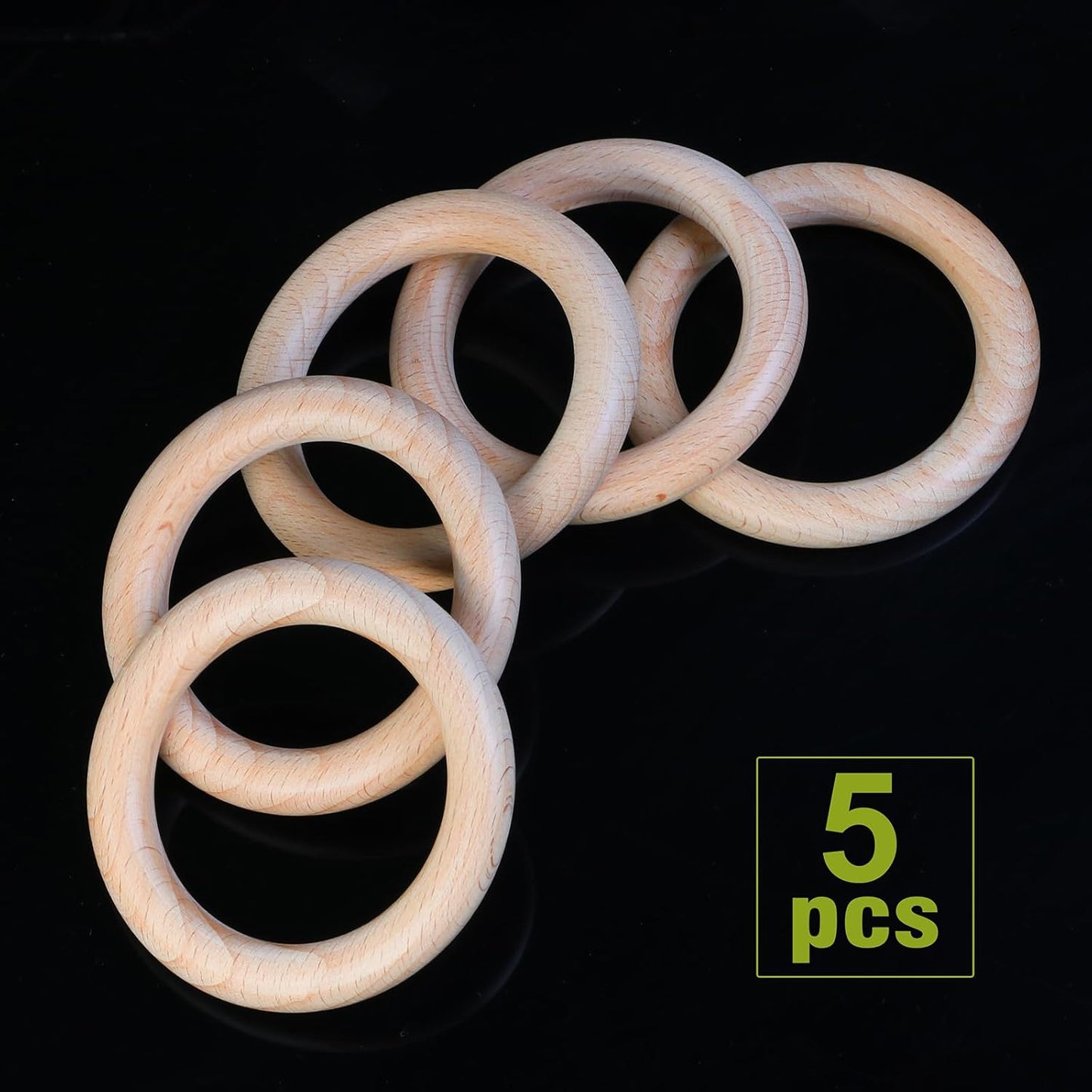 FoDau770 5pcs Natural Beech Wooden Rings, Unfinished Solid Wood Rings Heavy Duty Wood Circles, Macrame Craft Circles for Party, Home Decor & DIY Making - Outer Diameter: 3 Inch