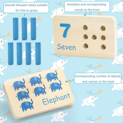 Wooden Counting Peg Board, Kindergarten Math Manipulatives Number Counting Toys, Learning Activities Montessori Educational Toys for 3 4 5 Year Old Kids Boys Girls Gifts