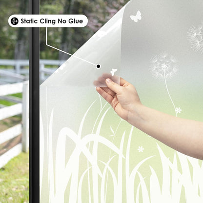 DKTIE Window Privacy Film Flowers Pure White Pattern Stained Glass Window Film Decorative Frosted Glass Window Film Sun Blocking Heat Control Static Cling (A274, 17.5" x 78.7")