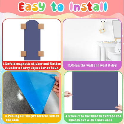 8 PCS Magnetic Wall Decals for Kids Magnetic Chalkboard Peel and Stick Magnet Sheets Board Sticker Tangram Puzzle Self Adhesive Contact Paper Dry Erase Blackboard for Playroom Homeschool 15.7"x10.4"