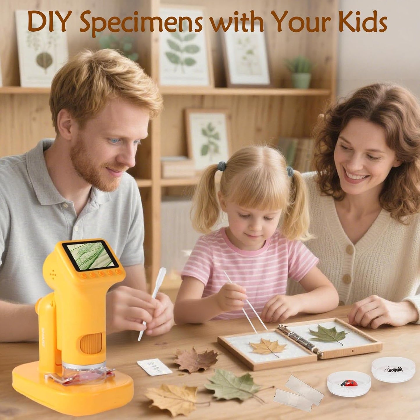 1600X Kids Microscope, Detachable Microscope for Kids Handheld Mini Digital Microscope with Photo Video Function, Rechargeable Educational Toys with 64GB, 6 Slides and Easter Gifts for Kids
