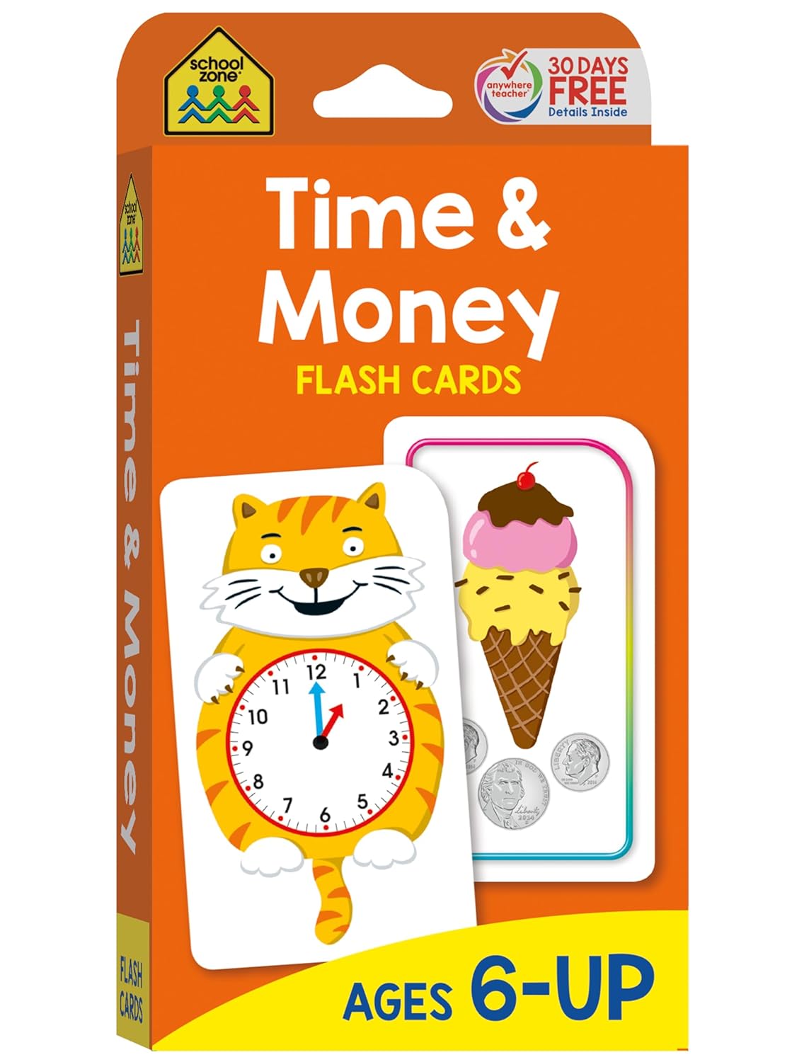 School Zone Time & Money Flash Cards: 56 Cards, 1st Grade, 2nd Grade, Telling Time, Reading Clocks, Counting Coins, Coin Value, Coin Combinations, Ages 6+