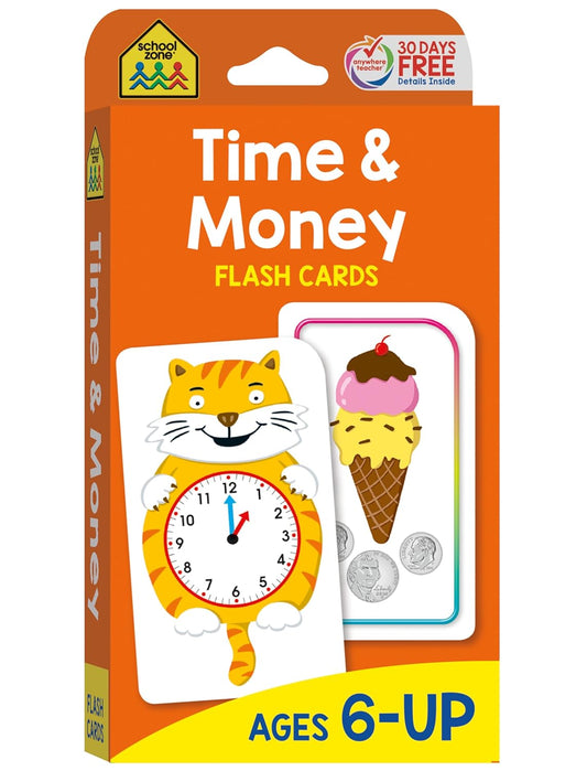 School Zone Time & Money Flash Cards: 56 Cards, 1st Grade, 2nd Grade, Telling Time, Reading Clocks, Counting Coins, Coin Value, Coin Combinations, Ages 6+
