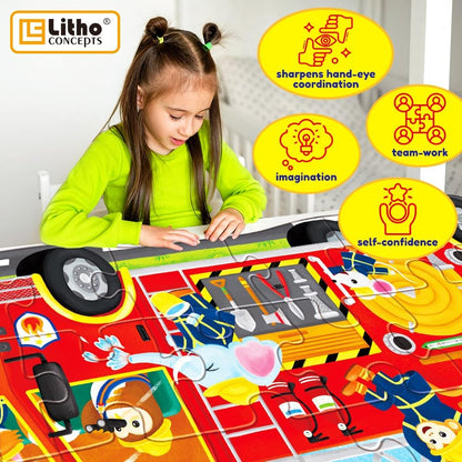 Big Red Fire Truck 4-Foot Long Jumbo Floor Puzzle - 24 Extra-Large Pieces, Fun Educational Toy for Kids Ages 3+, Durable & Easy to Assemble