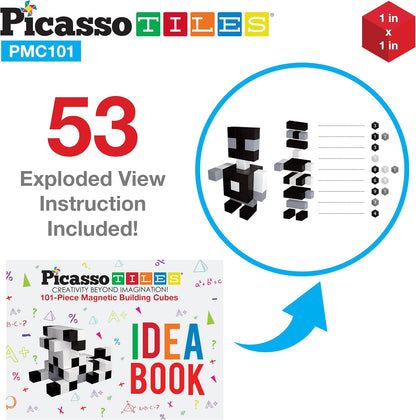 PicassoTiles 60pc Magnetic Puzzle Cube Building Set 1 Inch 3D Blocks STEM Construction Toy for Toddlers Kids Boys Girls Age 3+ Montessori Learning Travel Sensory Gift with Educational Idea Book PMC60