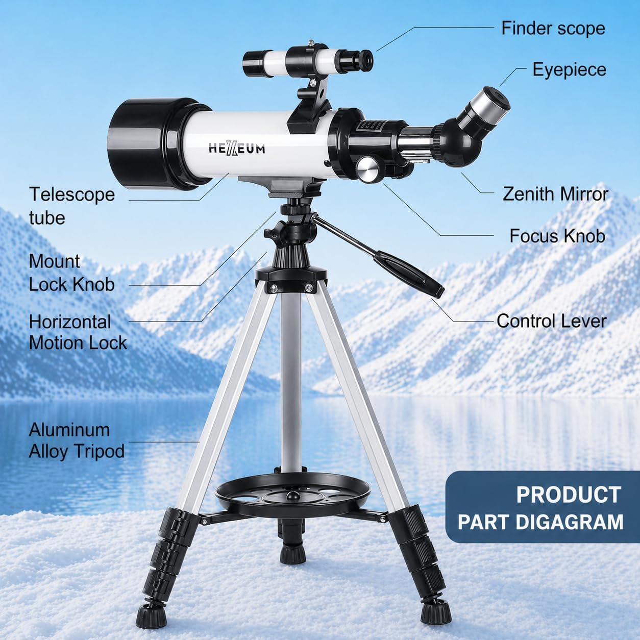 Koolpte Telescope 70mm Aperture 500mm - for Kids & Adults Astronomical Refracting Telescopes AZ Mount Fully Multi-Coated Optics, with Diagonal Mirror Phone Adapter, Carrying Bag, Wireless Remote Black