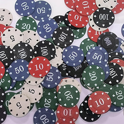 Poker Chips with Denominations, Poker Chips Set with Box or Bag, Plastic Learning Counters Disks and Learning Math Counting Chips,Game Night Party Supplies (Box, 100)