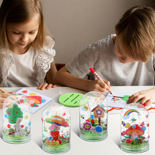 Lunmon 12 Set Spring Snow Globe Craft Kit for Kids Make Your Own Snowball Spring Bunny Umbrella Bee Glitter Plastic DIY Snow Globe Making Kit for Home Activities