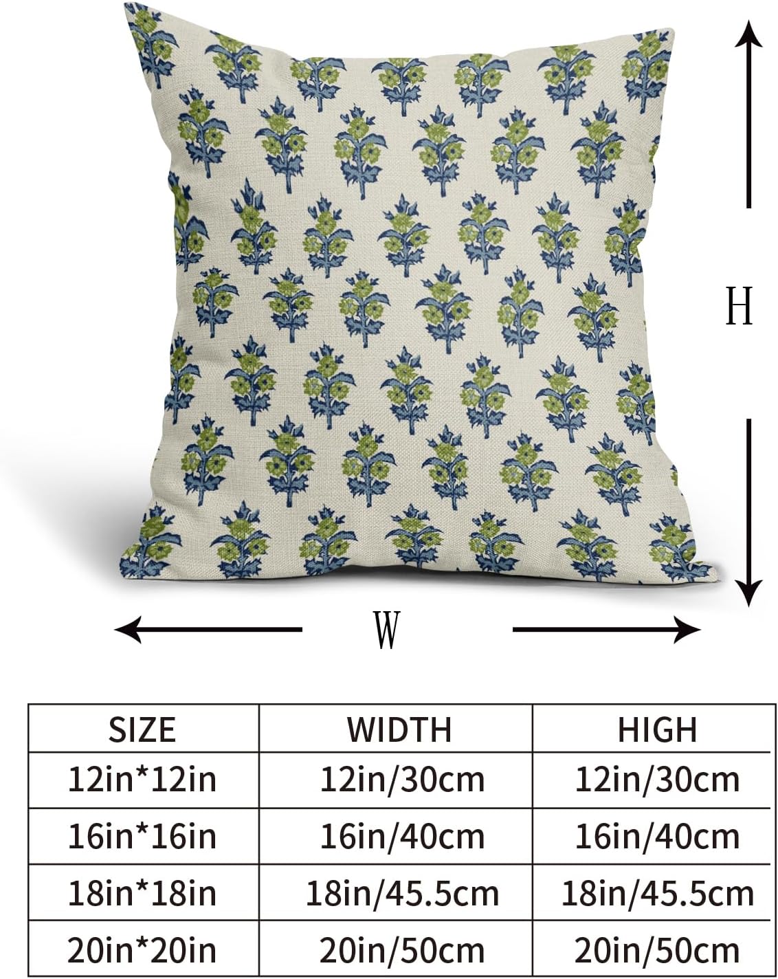 Sage Green Blue Floral Block Print Pillow Covers 18x18 Set of 2 Spring Flower Pattern Decorative Throw Pillowcases Outdoor Rustic Farmhouse Square Cushion Cases Decor for Home Couch Sofa Bed