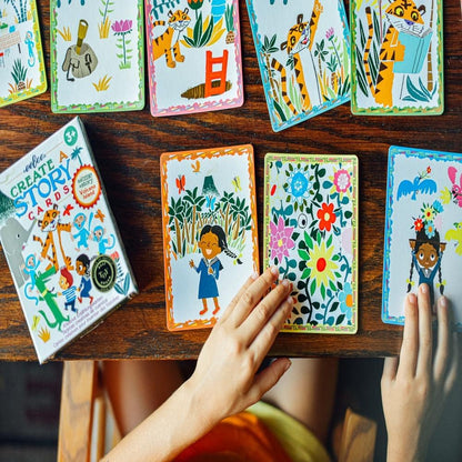 eeBoo: Volcano Island Create a Story Pre-Literacy Cards, 36 Cards with Colorful Characters, Encourages Imagination, for Ages 3 and up