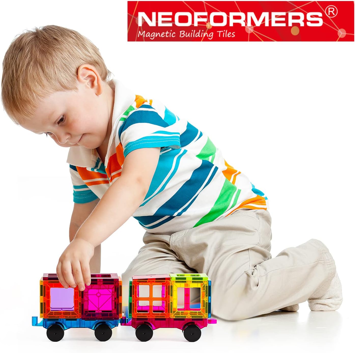 Magnetic Tiles, 96PCS Magnetic Block Toddler Toys with 2 Cars, 3D Clear Magnet Building Tiles Set, STEM Educational Toys for Kids 3-9 Years