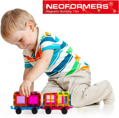 Magnetic Tiles, 96PCS Magnetic Block Toddler Toys with 2 Cars, 3D Clear Magnet Building Tiles Set, STEM Educational Toys for Kids 3-9 Years