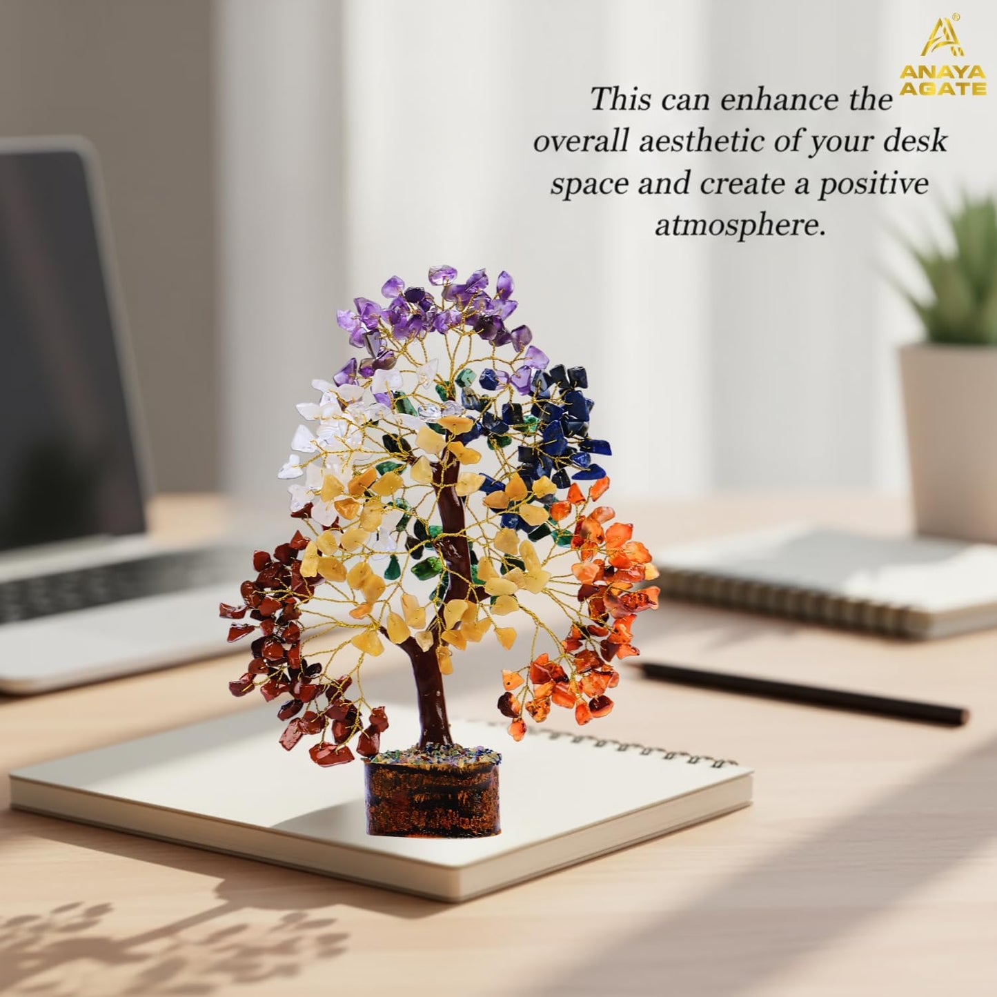 ANAYA AGATE 7 Chakra Healing Crystal Tree of Life Kit, Bracelet, Pendant, Necklace, Feng Shui Money Bonsai Tree, Positive Energy for Women, Mom, Sister and Housewarming Decoration