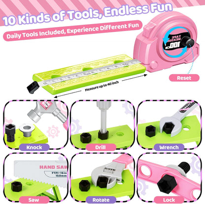 Kids Tool Set 46 PCS, Christmas Birthday Gifts for Kids Ages 3,4,5,6,7,8, Toddler Tool Set with Portable Tool Box & Electronic Toy Drill, Construction Toys Tools for Toddlers, Tool Kits for Boys Girls