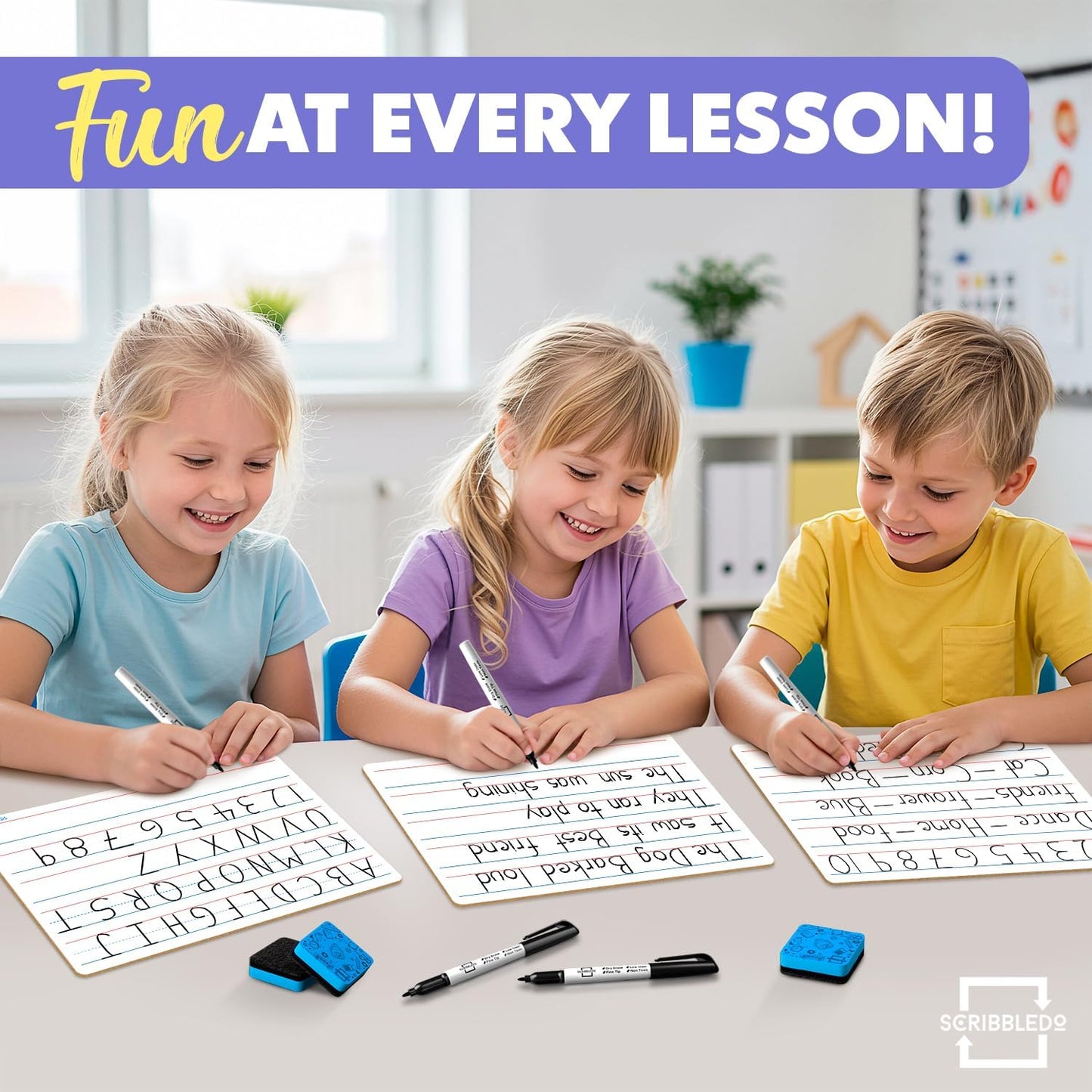 Scribbledo 10 Pack Double Sided Whiteboards Lined Dry Erase Board for Kids Ruled Writing Board Handwriting Practice for Kids Small White Board Dry Erase Boards Lines 9x12 Student 10 Dry Erase Markers